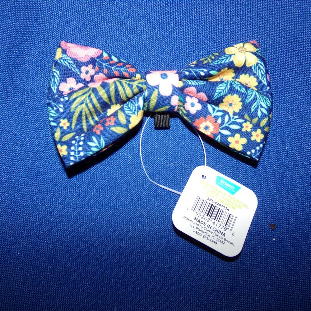 NEW - Frisco Dog / Cat Fashion Collar Bow Tie w/ Elastic Loop - Colorful Flowers